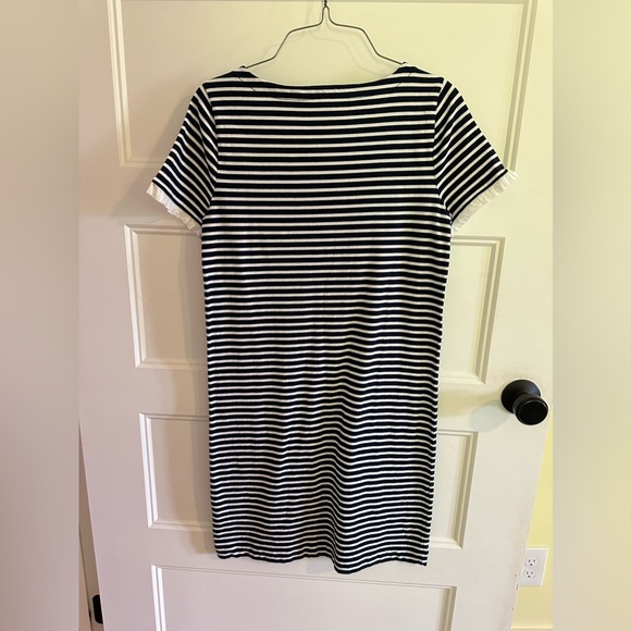J Crew Blue and White Stripe Breton Preppy Shirt Dress Ruffle Sleeve size Small - Picture 4 of 4